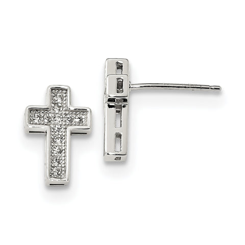 Sterling Silver CZ Cross Post Earrings QE13489 - shirin-diamonds