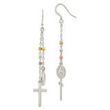Sterling Silver Gold-tone/Rose-tone Miraculous Medal & Cross Hook Earrings QE13493 - shirin-diamonds