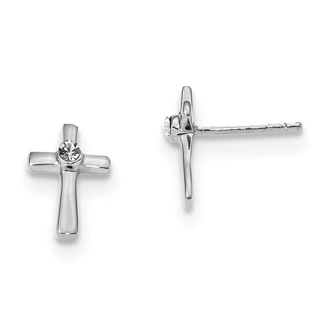 Sterling Silver Rhodium-plated Polished w/CZ Cross Post Earrings QE13499 - shirin-diamonds