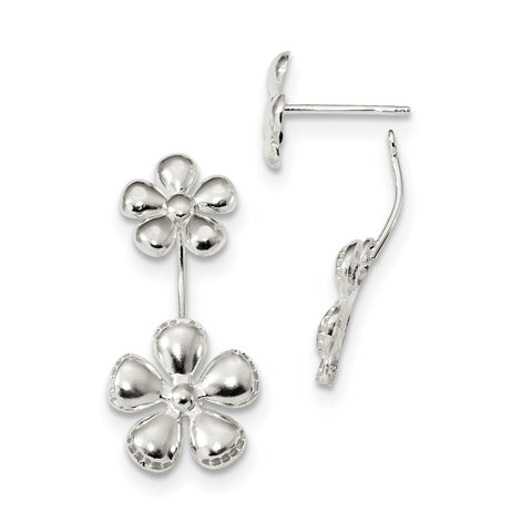 Sterling Silver Front & Back Polished Flower Earrings QE13570 - shirin-diamonds