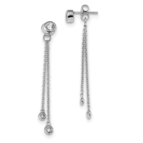 Sterling Silver Rhodium-plated CZ Front & Back Dangle Chain Post Earrings QE13650 - shirin-diamonds