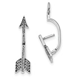 Sterling Silver Rhodium-plated CZ Arrow Hinged Post Earrings QE13657 - shirin-diamonds