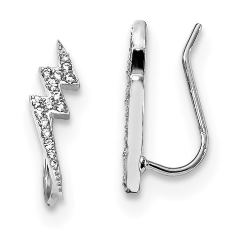 Sterling Silver Rhodium-plated CZ Lightning Bolt Ear Climber Earrings QE13670 - shirin-diamonds