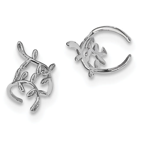 Sterling Silver Rhodium-plated Leaf Earring Cuff QE13673 - shirin-diamonds