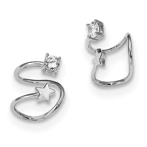 Sterling Silver Rhodium-plated CZ and Star Earring Cuff QE13674 - shirin-diamonds