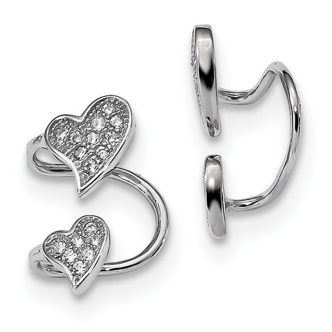 Sterling Silver Rhodium-plated CZ Double Heart Right Cuff Earring QE13677 - shirin-diamonds