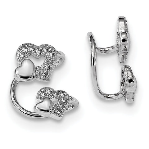 Sterling Silver Rhodium-plated CZ Double Heart Left Cuff Earring QE13678 - shirin-diamonds