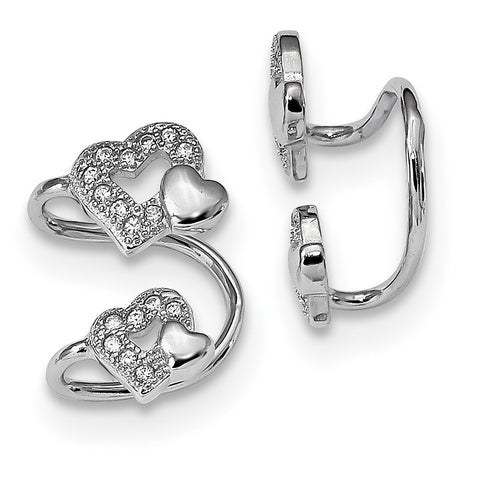 Sterling Silver Rhodium-plated CZ Double Heart Right Cuff Earring QE13679 - shirin-diamonds