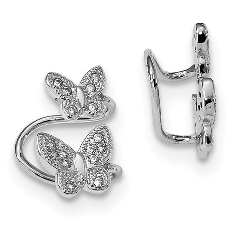 Sterling Silver Rhodium-plated CZ Double Butterfly Left Cuff Earring QE13682 - shirin-diamonds