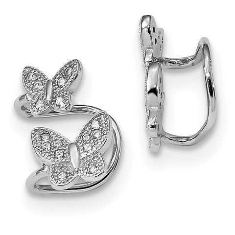 Sterling Silver Rhodium-plated CZ Double Butterfly Right Cuff Earring QE13683 - shirin-diamonds