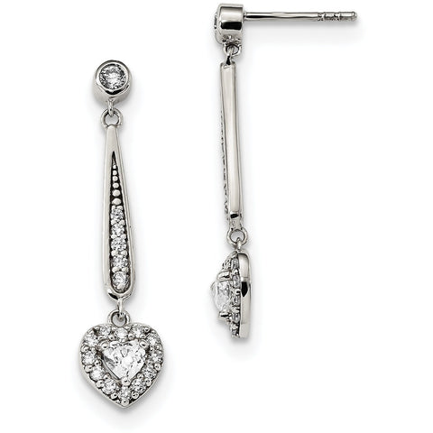 Sterling Silver Fancy CZ Heart Dangle Post Earrings QE13714 - shirin-diamonds