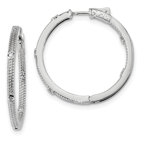 Sterling Silver Rhodium-plated CZ In and Out Round Hoop Earrings QE13716 - shirin-diamonds