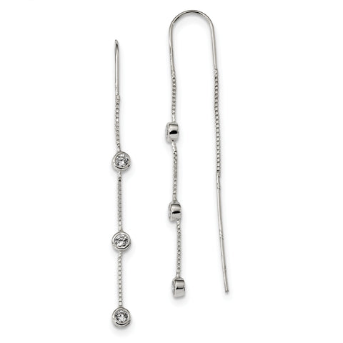 Sterling Silver Polished 3 Bezel Set CZs Threader Earrings QE13749 - shirin-diamonds