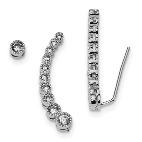 Sterling Silver Rhodium-plated CZ 1 Ear Climber & 1 Stud Earrings QE13770 - shirin-diamonds