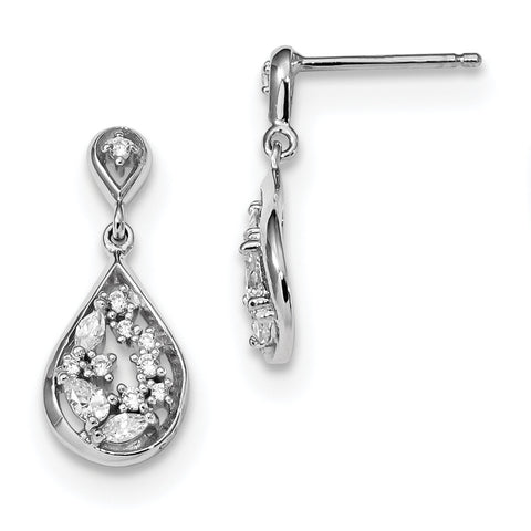 Sterling Silver Rhodium-plated CZ Teardrop Post Dangle Earrings QE13772 - shirin-diamonds