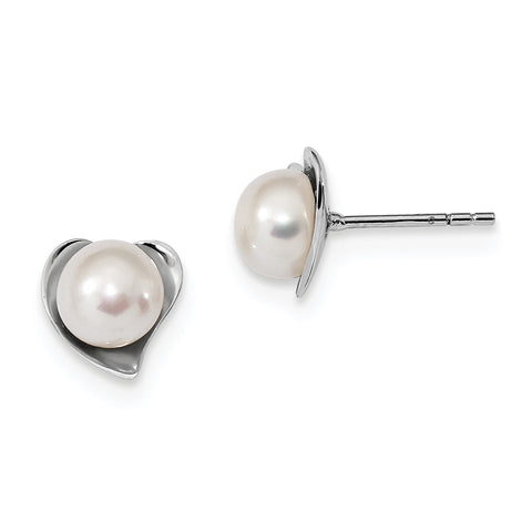 Sterling Silver RH 7-8mm White Button FWC Pearl Post Earrings QE13865 - shirin-diamonds