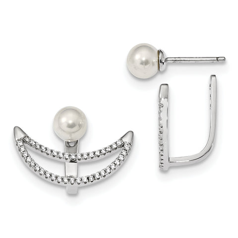 Sterling Silver Rhodium-plate Shell Pearl & CZ Detachable Earring QE13879 - shirin-diamonds