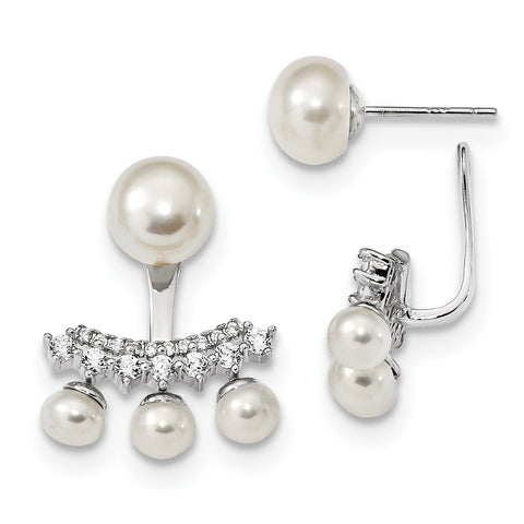 Sterling Silver RH-plated White FWC Pearl Earrings QE13882 - shirin-diamonds