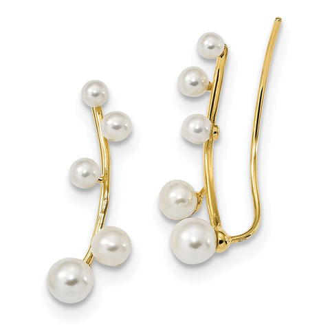 Sterling Silver Gold-tone 3-6mm White FWC Pearl Ear Climber Earrings QE13884 - shirin-diamonds