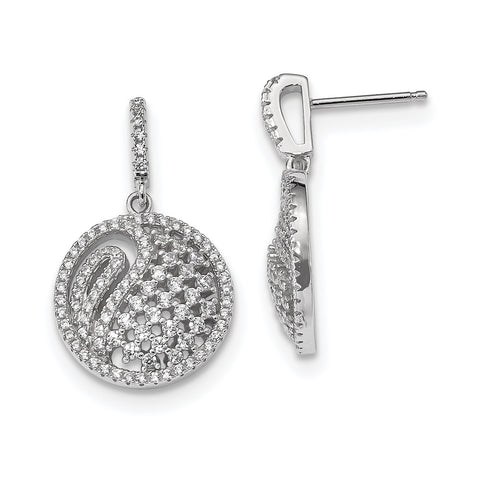 Sterling Silver Rhodium-plated CZ Post Dangle Earrings QE13955 - shirin-diamonds