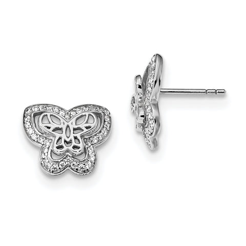Sterling Silver Rhodium-plated Polished with CZ Butterfly Post Earrings QE13963 - shirin-diamonds