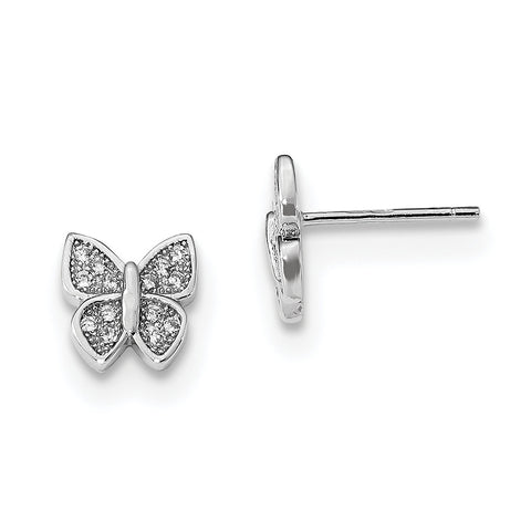 Sterling Silver Rhodium-plated CZ Butterfly Post Earrings QE13964 - shirin-diamonds