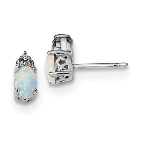 Sterling Silver Rhodium-plate Dia. Cr.Pink Sapp, Simulated Opal Earrings QE13977 - shirin-diamonds
