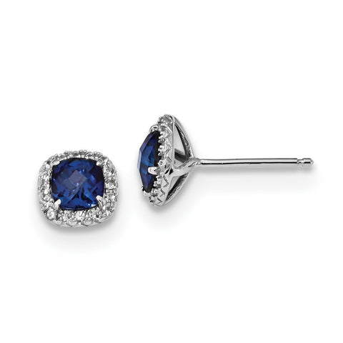 Sterling Silver Rhodium-plated Created Blue & White Sapphire Post Earrings QE13979 - shirin-diamonds