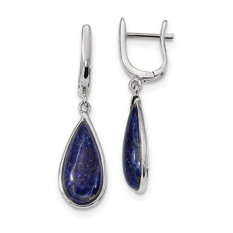 Sterling Silver Rhodium-plated Lapis Teardrop Hinged Earrings QE14002 - shirin-diamonds