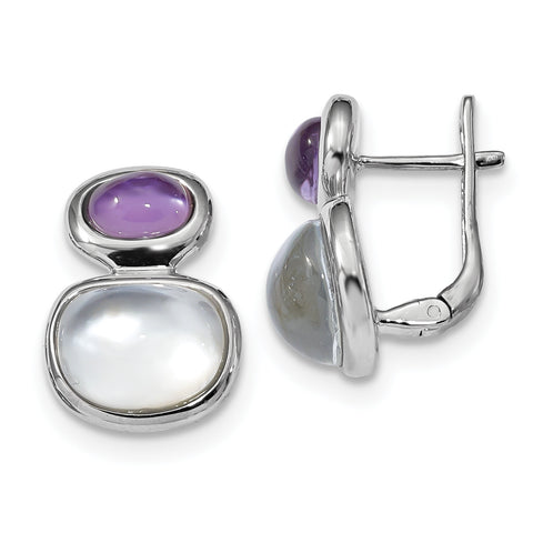 Sterling Silver Rhodium-plated Purple Crystal/MOP Hinged Earrings QE14010 - shirin-diamonds