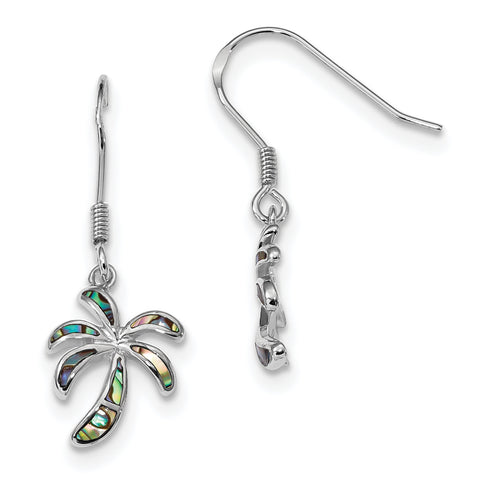 Sterling Silver Rhodium-plated Abalone Palm Tree Earrings QE14031 - shirin-diamonds