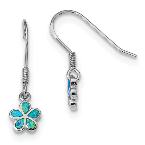 Sterling Silver Rhodium-plated Blue Created Opal Flower Earrings QE14032 - shirin-diamonds
