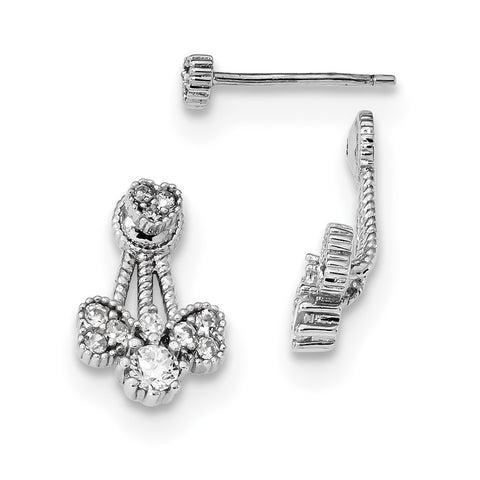 Sterling Silver Rhodium-plated Polished CZ Heart Front and Back Post Earrin QE14051 - shirin-diamonds
