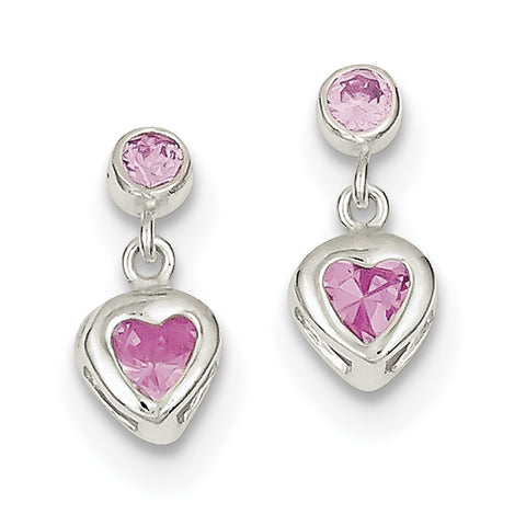 Sterling Silver Pink Heart CZ Earrings QE1744 - shirin-diamonds