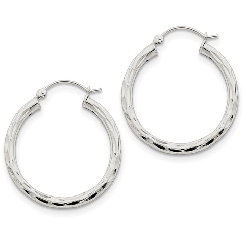 Sterling Silver Diamond-cut Satin Polished Hoop Earrings QE1966 - shirin-diamonds