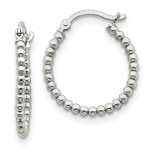 Sterling Silver Polished Beaded Hoop Earrings QE1969 - shirin-diamonds