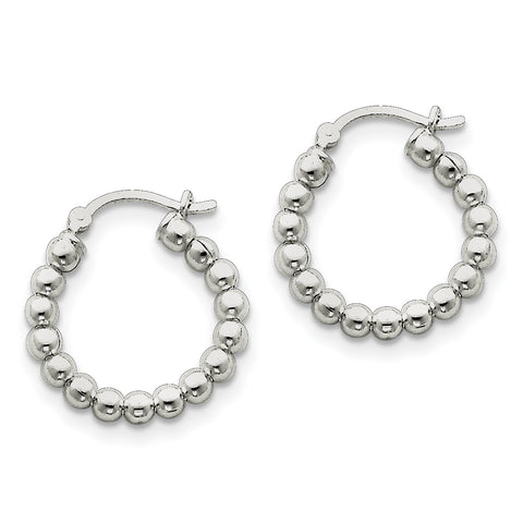 Sterling Silver Polished Beaded Hoop Earrings QE1970 - shirin-diamonds