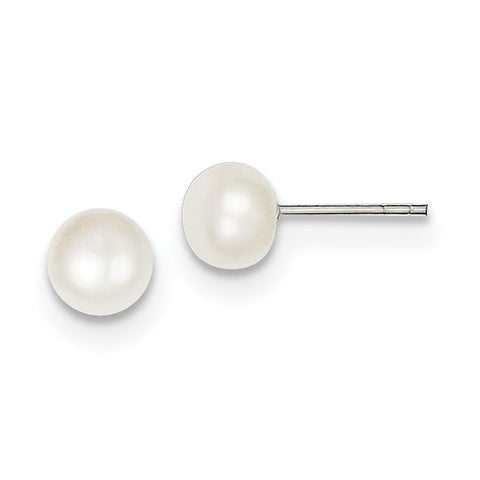 Sterling Silver White FW Cultured Pearl 6-7mm Button Earrings QE2035 - shirin-diamonds