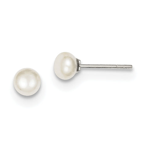 Sterling Silver White FW Cultured Pearl 5-6mm Button Earrings QE2036 - shirin-diamonds