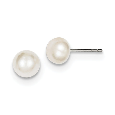 Sterling Silver White FW Cultured Pearl 7-7.5mm Button Earrings QE2037 - shirin-diamonds