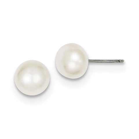 Sterling Silver White FW Cultured Pearl 7-8mm Button Earrings QE2038 - shirin-diamonds