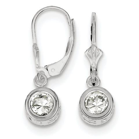 Sterling Silver Rhodium 6mm Round CZ Leverback Earrings QE2041CZ - shirin-diamonds