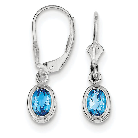 Sterling Silver Rhodium 7x5mm Oval Blue Topaz Leverback Earrings QE2043BT - shirin-diamonds