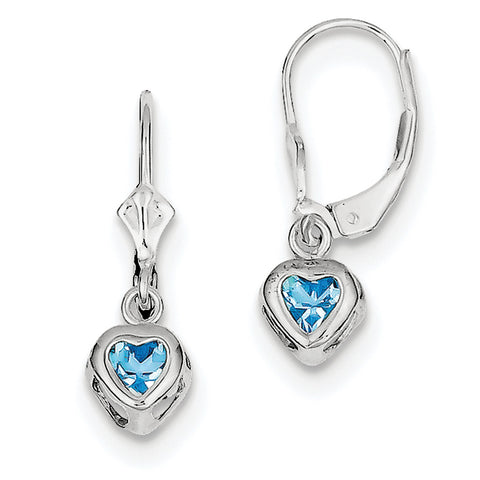Sterling Silver Rhodium 5mm Heart Blue Topaz Leverback Earrings QE2046BT - shirin-diamonds