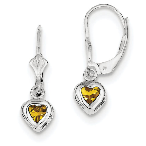 Sterling Silver Rhodium 5mm Heart Citrine Leverback Earrings QE2046CI - shirin-diamonds