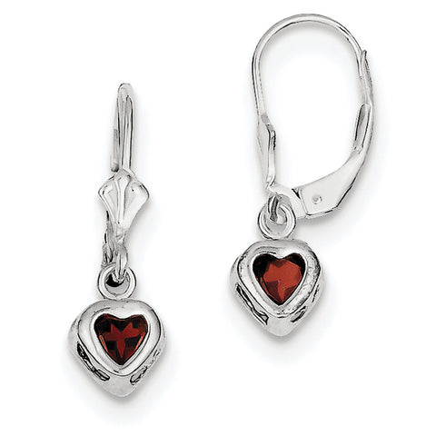 Sterling Silver Rhodium 5mm Heart Garnet Leverback Earrings QE2046GA - shirin-diamonds