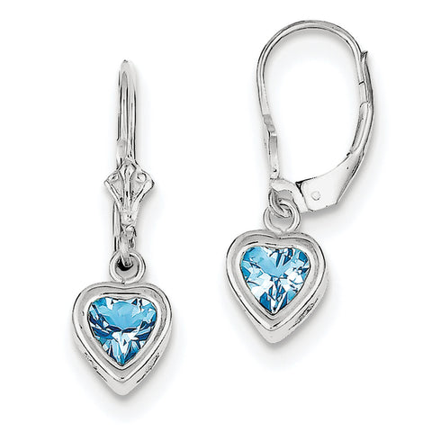 Sterling Silver Rhodium 6mm Heart Blue Topaz Leverback Earrings QE2047BT - shirin-diamonds