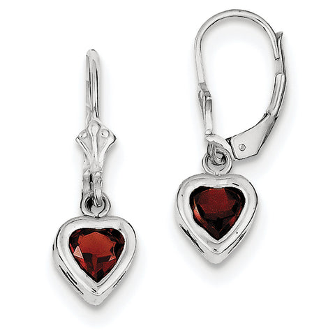 Sterling Silver Rhodium 6mm Heart Garnet Leverback Earrings QE2047GA - shirin-diamonds