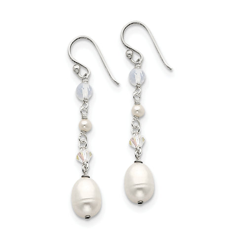Sterling Silver White FW Cultured Pearl/Opalite Crystal/Crystal Dangle Ear QE2062 - shirin-diamonds