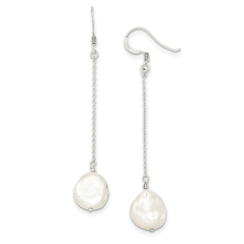 Sterling Silver FW Cultured Coin Pearl Dangle Earrings QE2098 - shirin-diamonds